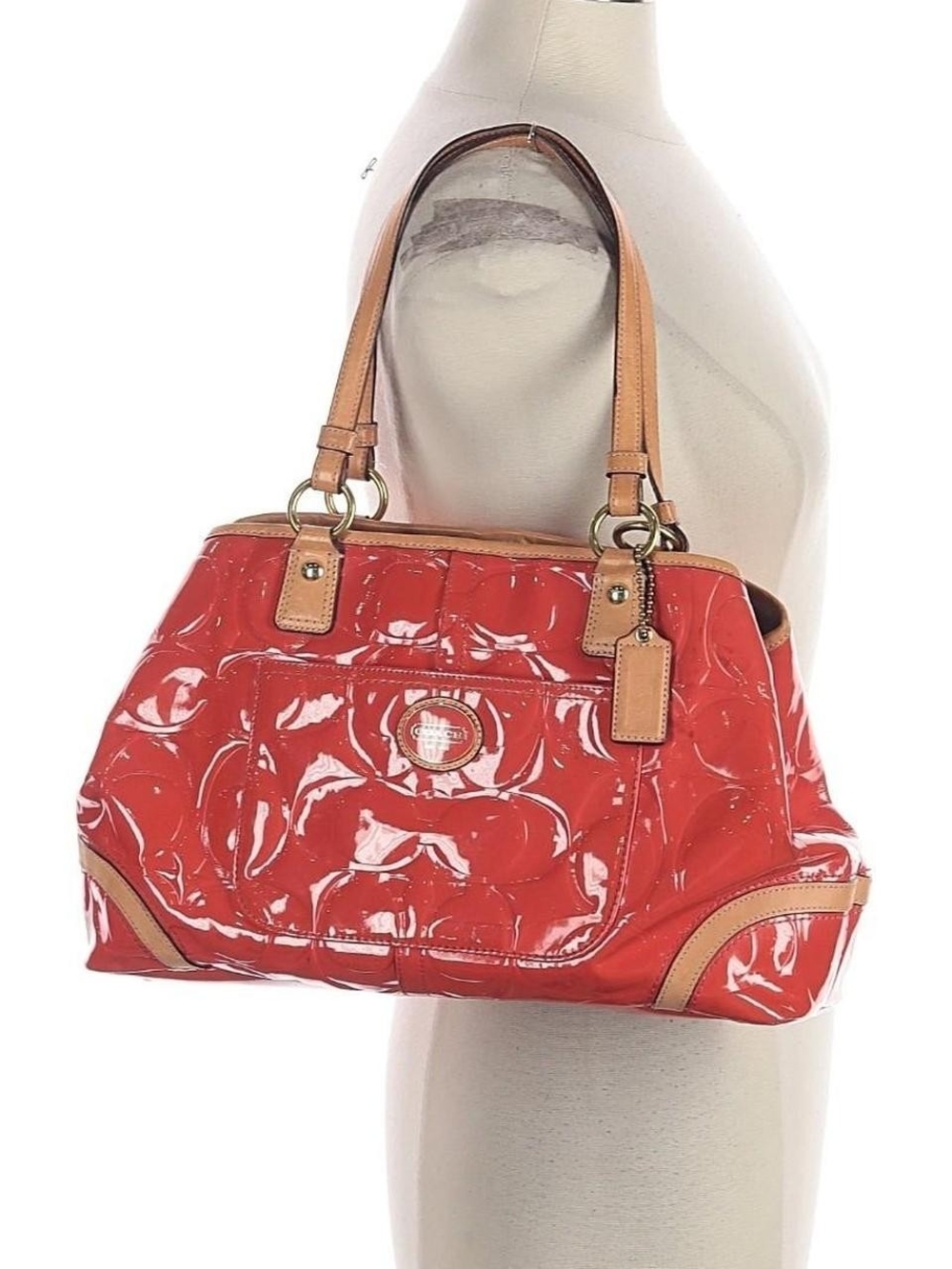 🧡🩷Y2K Coach F23722 Peyton Embossed Patent Leather Framed Kiss-Lock Shopper Bag